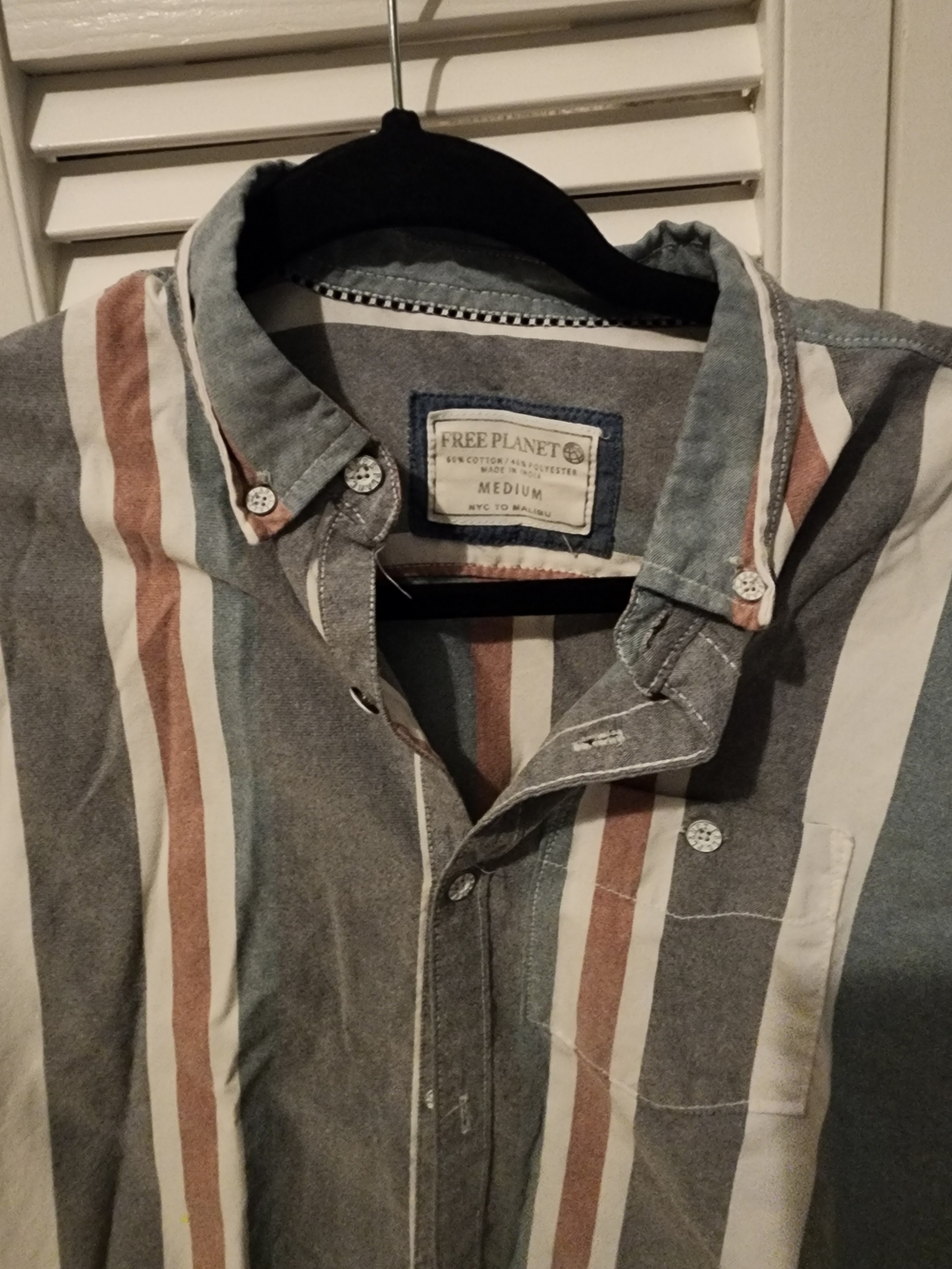 Free Planet Striped Button-Up Shirt in Blue, White & Brown